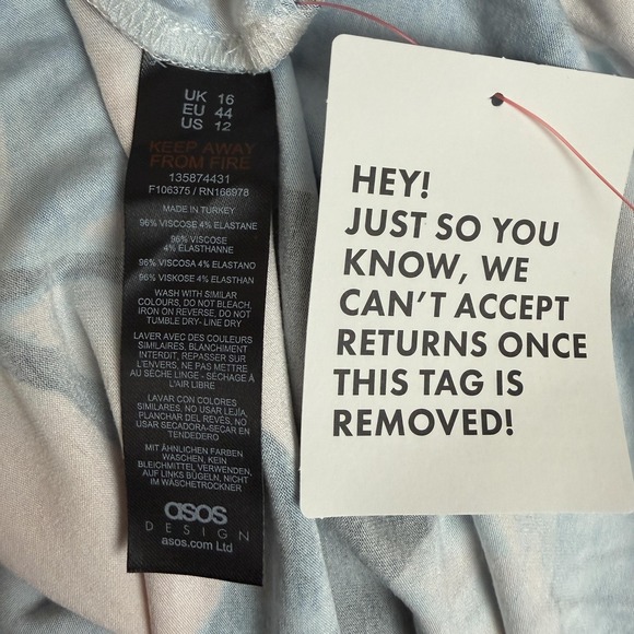 NEW ASOS DESIGN Strapless Maxi Dress Womens 12 Blue Tropical Floral Sundress - Picture 4 of 9